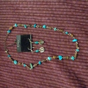 vintageTurquoise silver Brown necklace and earring set